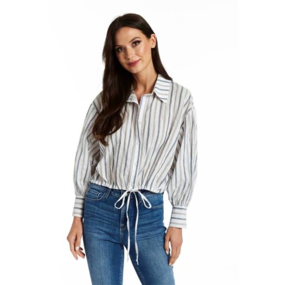 DREW Striped White and Blue Blouse